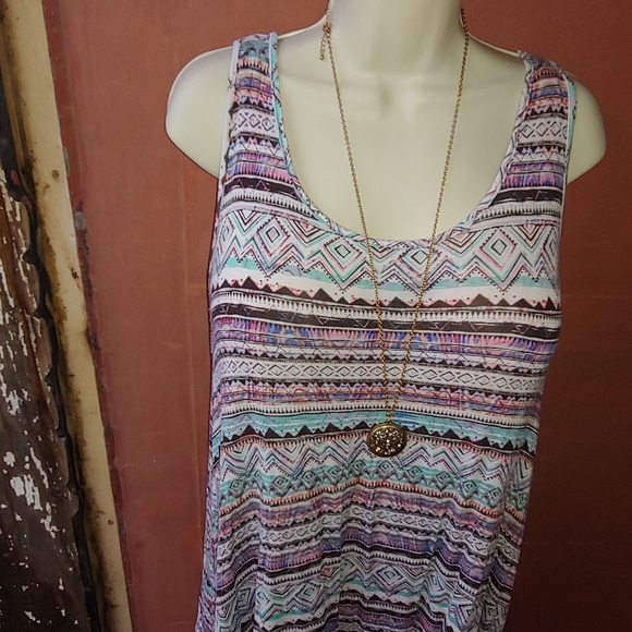 All At Once | Swing Multicolor Aline Tunic Crochet Tank Top Large - Picture 8 of 15